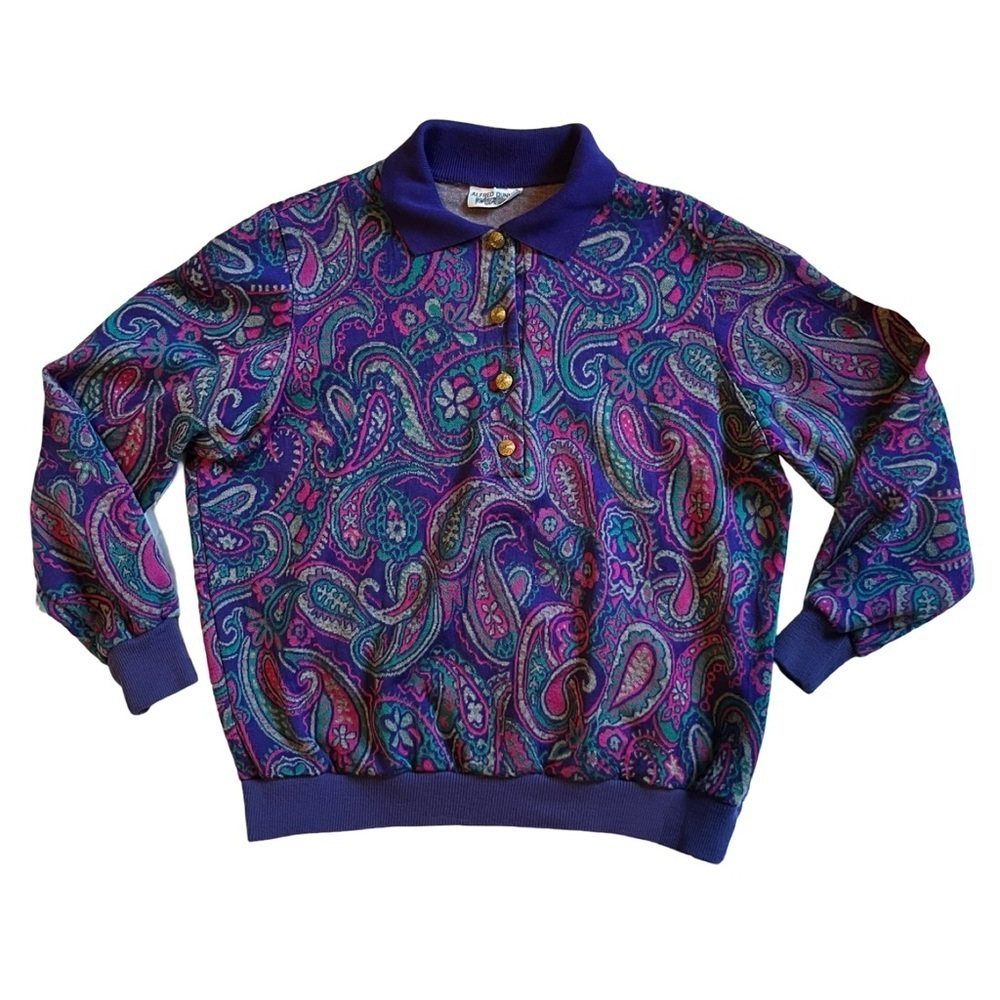 Vintage Alfred Dunner Paisley Patterned Collared 1/4 Button Knit Sweater